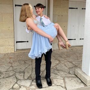 XScape Periwinkle Blue Strapless Formal Dress 2